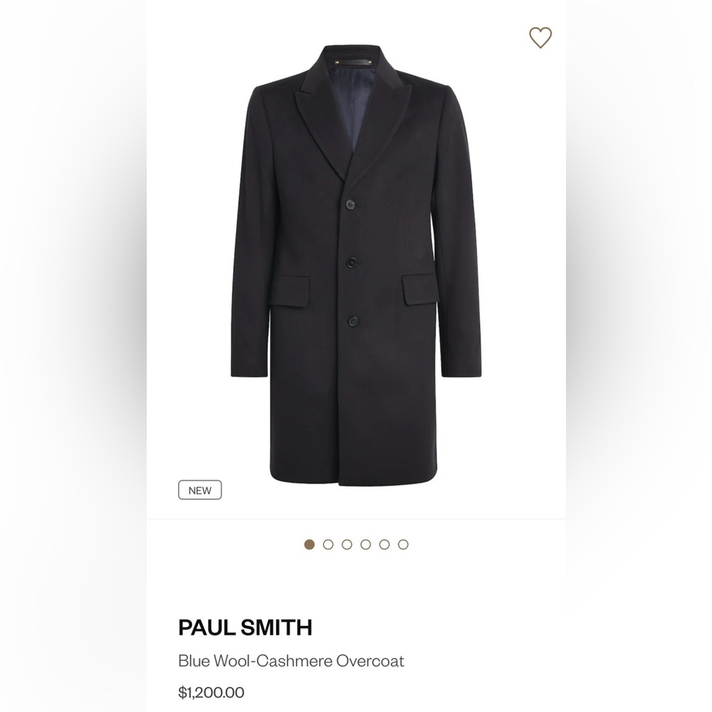 Paul Smith Navy Overcoat Coat Jacket Wool Cashmere Sz 38/48 (Medium)$1,200
